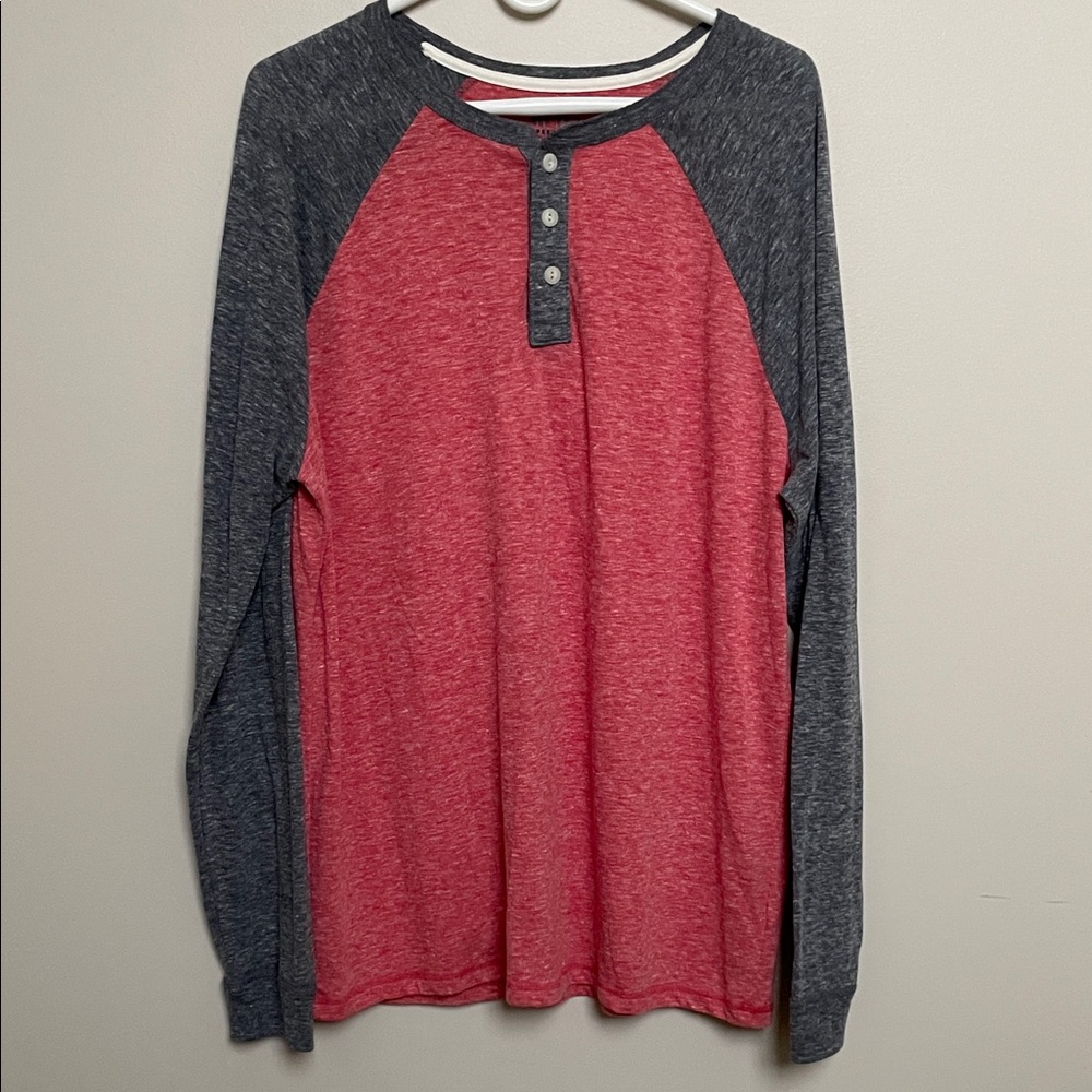 Urban Pipeline Red and Gray Long Sleeve Henley Shirt